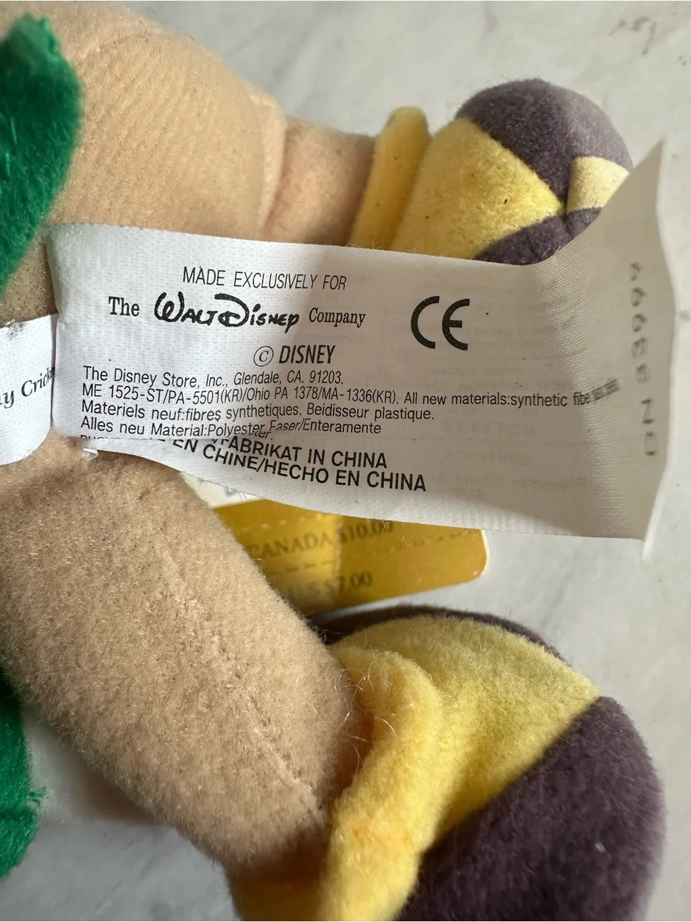 Vintage NWT Disney Store Jiminy Cricket Plush Stuffed Animal Toy 8” Pinocchio